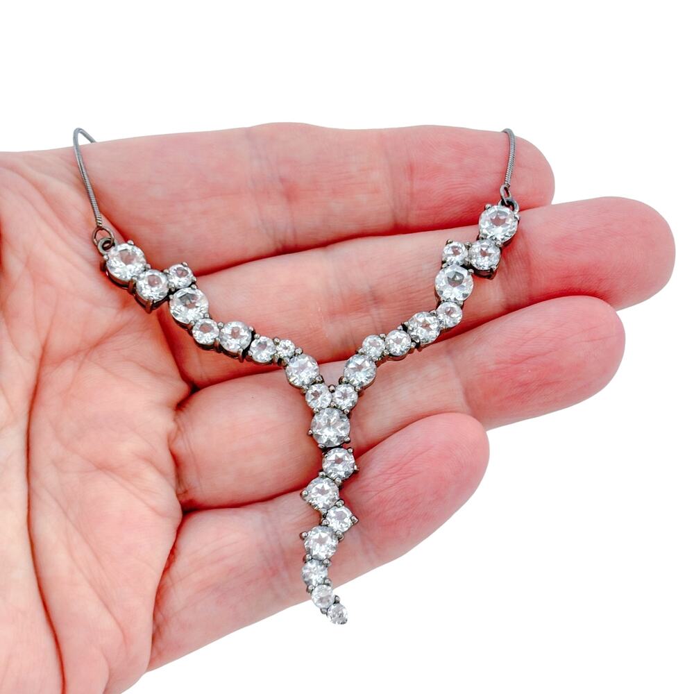 Vintage Sterling Silver 925 White Topaz Y Necklace 20"
